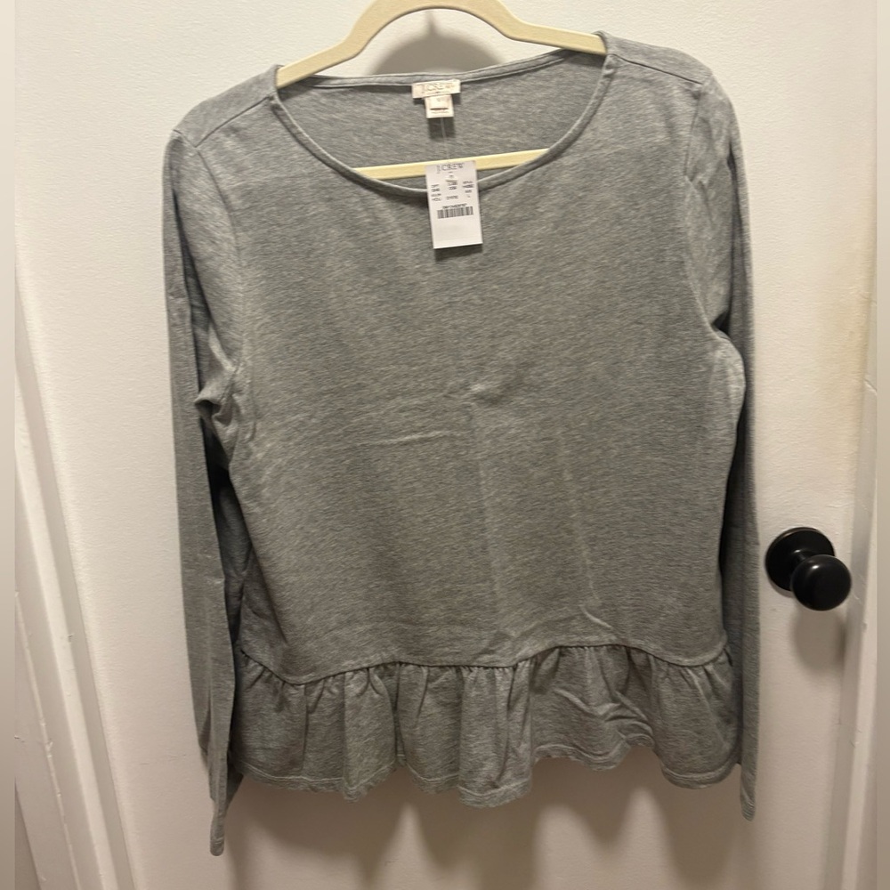 J. Crew Heather Gray Long Sleeve Peplum Top